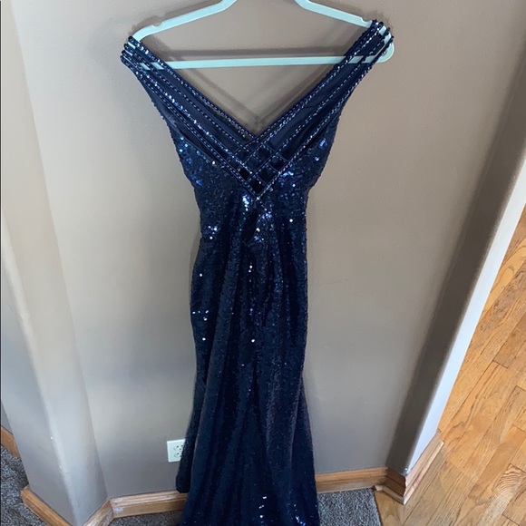 Navy Sequined Prom Dress - Picture 8 of 9